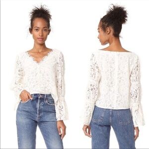 Club Monaco Jarne Ivory V Neck Lace Romantic Blouse